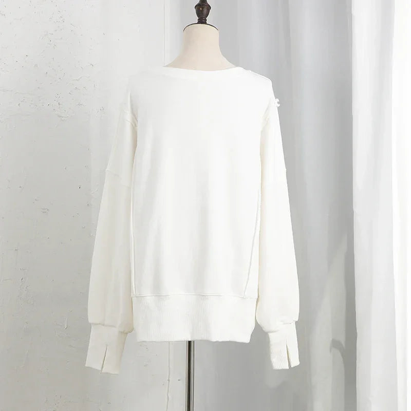 Oversized 100% Cotton Women Sweatshirts Long Sleeve Patchwork Open Side Streetwear Harajuku Pullovers Autumn Clothes For Women