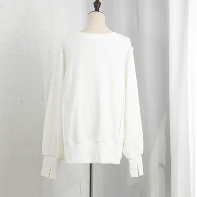 Oversized 100% Cotton Women Sweatshirts Long Sleeve Patchwork Open Side Streetwear Harajuku Pullovers Autumn Clothes For Women