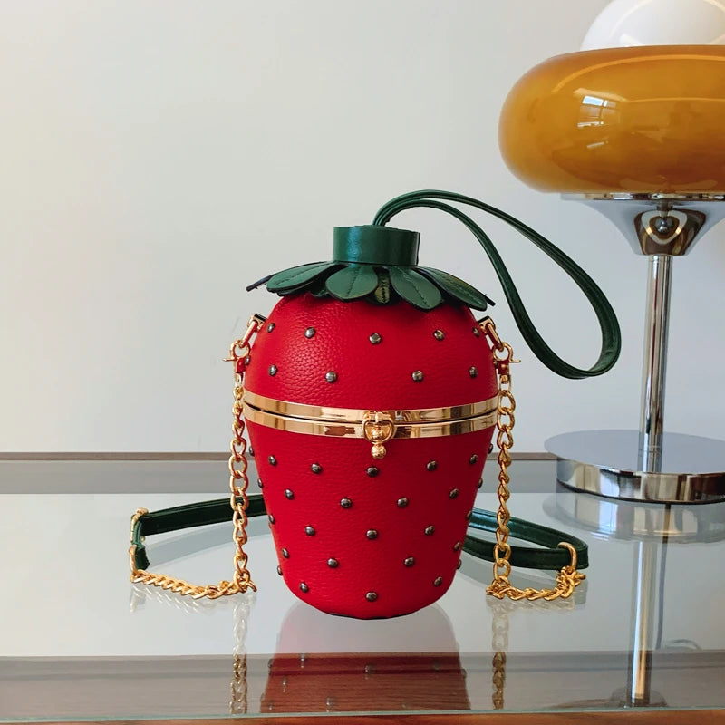 Designer Bolsos women  Shoulder Strawberry shaped rivet  Little Hand Bags Sac Handbags For Girls Ladies Purses And Crossbody