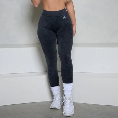 Women BUM Low V-Back Scrunch Butt Leggings Acid Wash Denim Blue