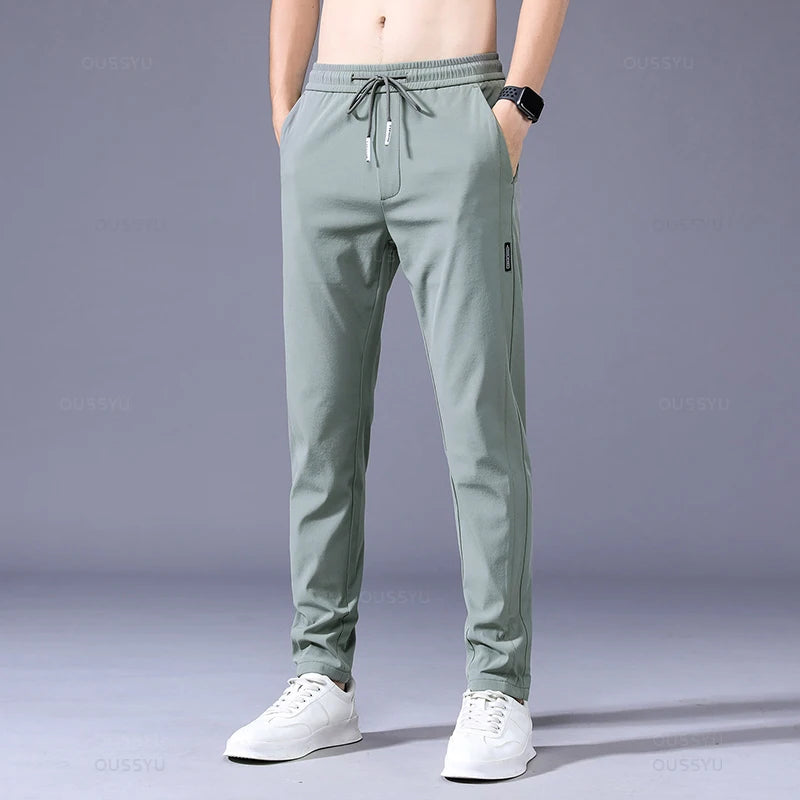 2025 Men's Trousers Spring Summer New Thin Green Solid Color Fashion Pocket Applique Full Length Casual Work Pants Pantalon