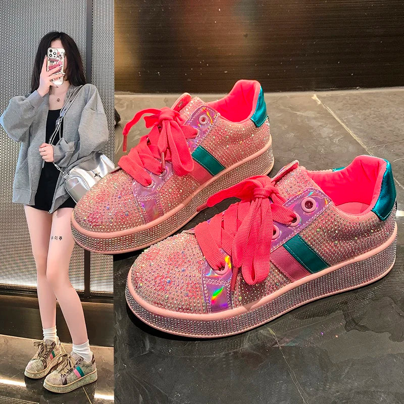Women Sneakers 2025 New Sparkles Luxury Platform Designer Shoes for Woman Trainers Rhinestone Fashion Casual Sneakers Women