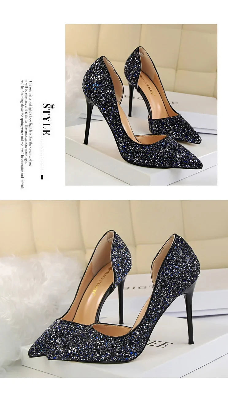 BIGTREE Shoes Champagne Women Pumps Sequin Wedding Shoes Stiletto High Heels Women Shoes Luxury Party Shoes Pumps Plus Size 43