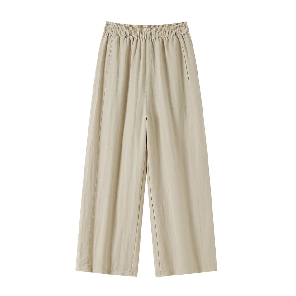 New Wide-leg Pants Women Clothing Summer Thin Loose Straight Casual Pants Solid High Waist Drape Nine-point Literary Pants