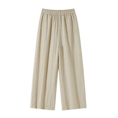 New Wide-leg Pants Women Clothing Summer Thin Loose Straight Casual Pants Solid High Waist Drape Nine-point Literary Pants