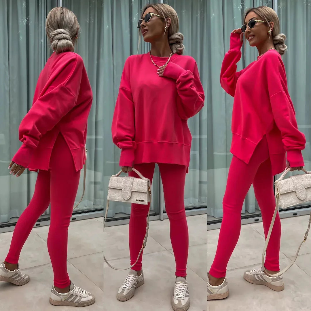 Lounge Sets for Women Two Piece Travel Outfits Sweatsuits Autumn Winter Fashion 2024 Trendy Loose Oversized Tee Tight Trousers