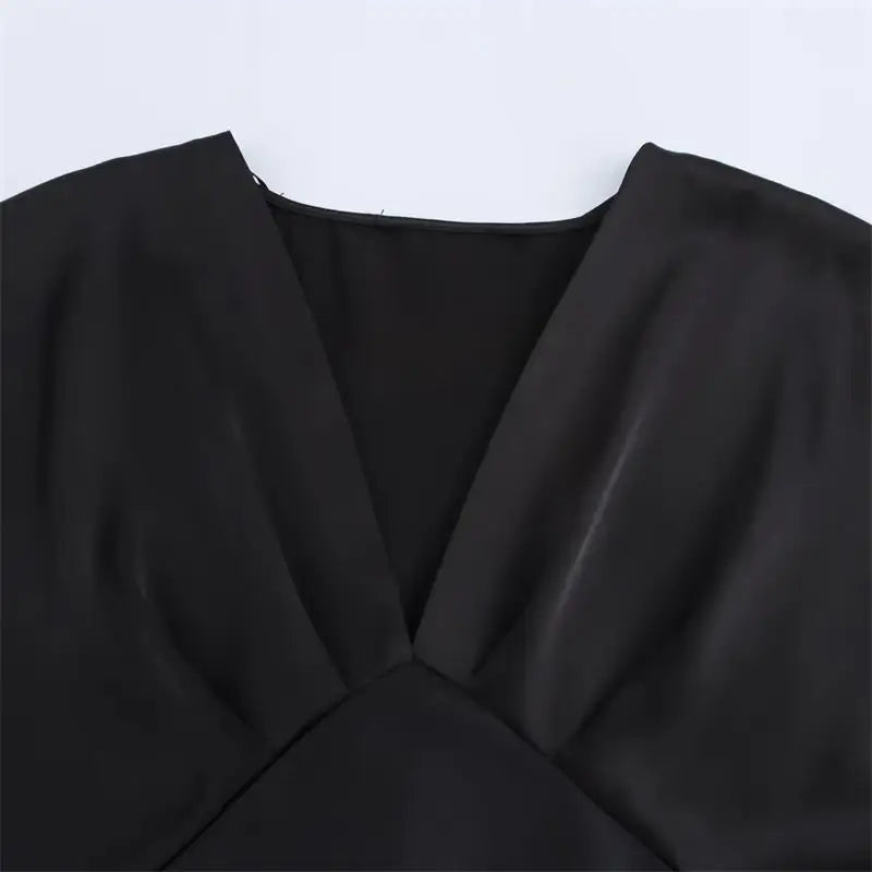 Women's Summer Dress 2025 New Elegant Fashion Slim V-neck Stain Long Dress Women Chic Comfortable Casual Dresses