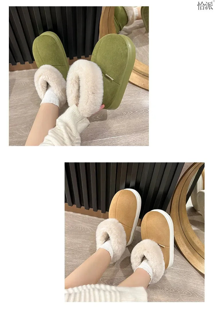 Kidmi Classic Fur Boots For Women Winter Boots Outdoor Fashion Ankle Long Boots For Women Padded Boots New Indoor Warm Fur Shoes