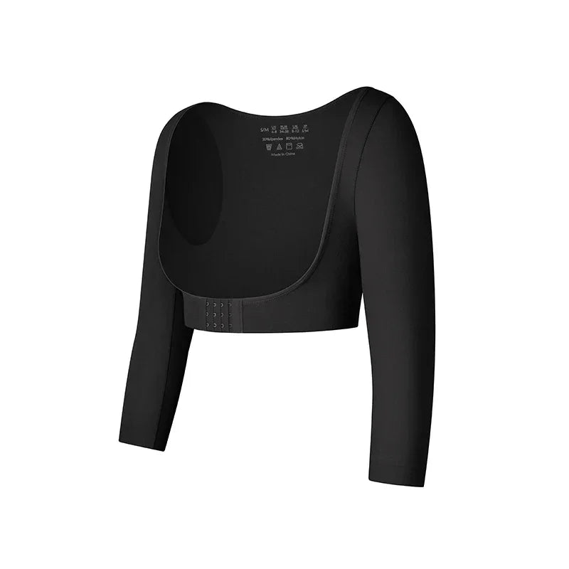 Upper Arm Shaper Post Surgical Slimmer Compression Sleeves Posture Corrector Tops Shapewear for Women 3/4 Sleeve Crop Top Nude