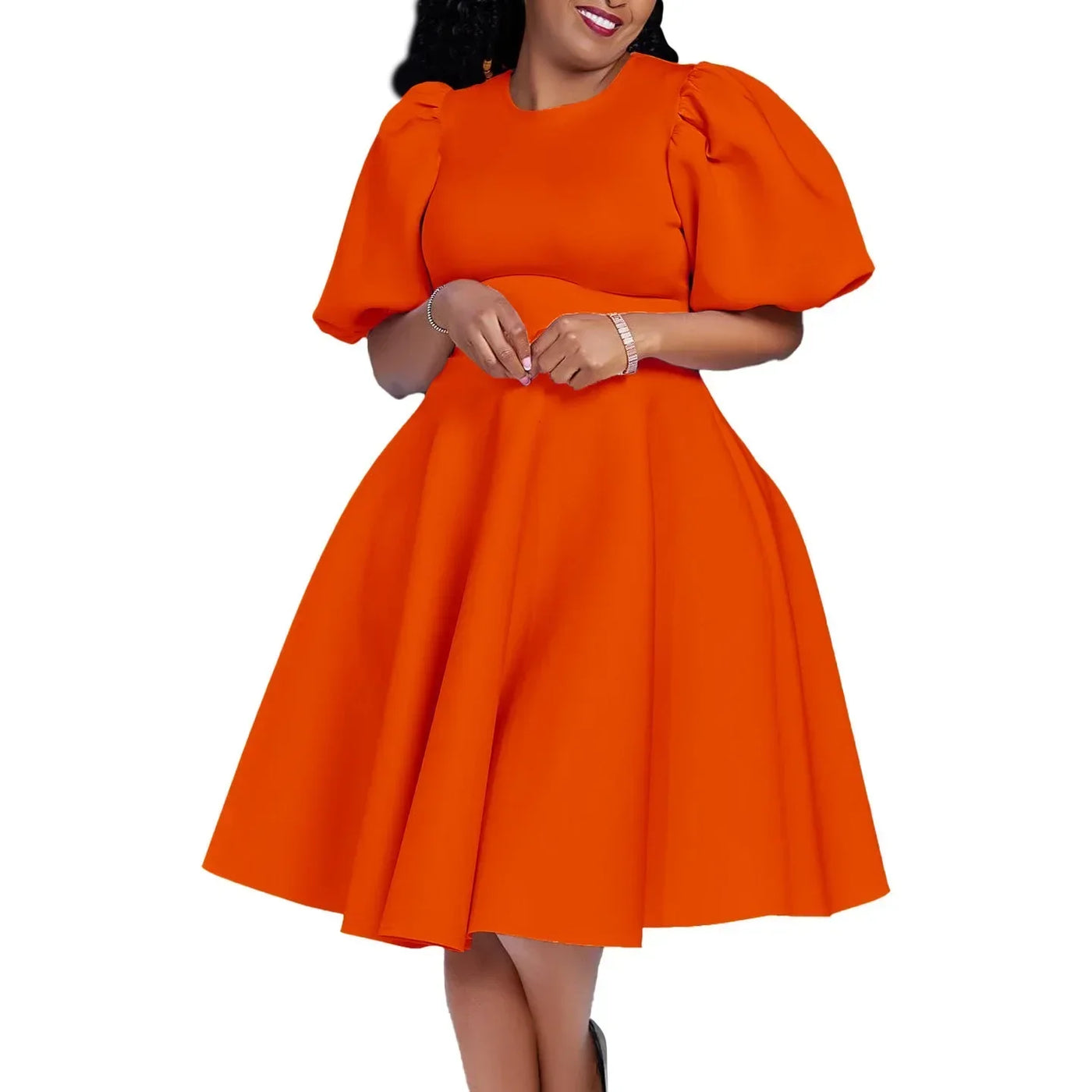 Elegant Dresses for Woman 2024 O Neck Short Sleeve High Waisted Pleated Mid Calf Luxury Female Birthday Party Dinner Vestidos