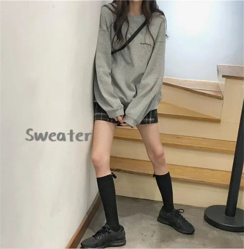 Women Sweatshirts Letter T-shirt Summer Korean Fashion Thin Chic Hoodie Shirt Long Sleeve Top Women's Loose Pullover Y2k Clothes