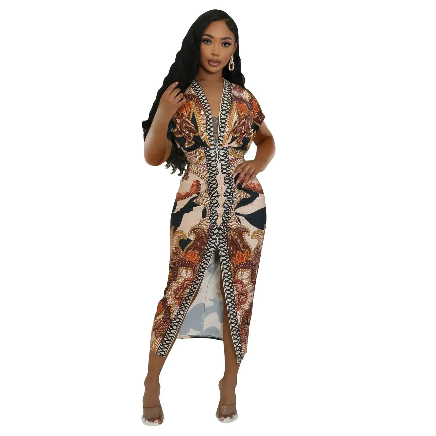Fashionable Short Sleeve V-Neck Printed Slim Fit African Style Women's Dress K10822 Cross-Border Elegant Chic Dress