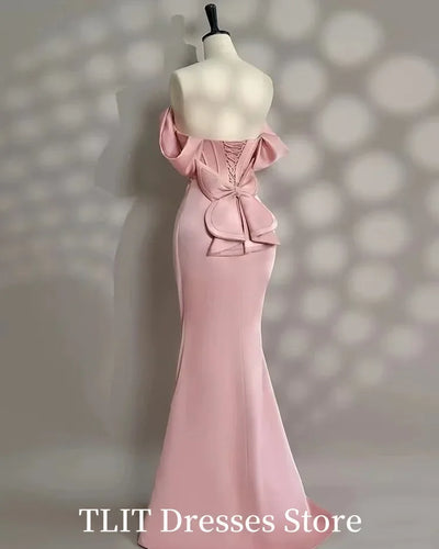TLIT Elegant New Pink Sheath Mermaid  Wedding Party Dress Satin Backless  Sleeveless Customized Long Formal Occasions Dress