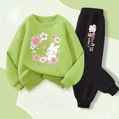 Cute Rabbit Printed Children's Sweatshirt Sweatpants Two Piece Suit |Girls Kids Outdoor Outfits