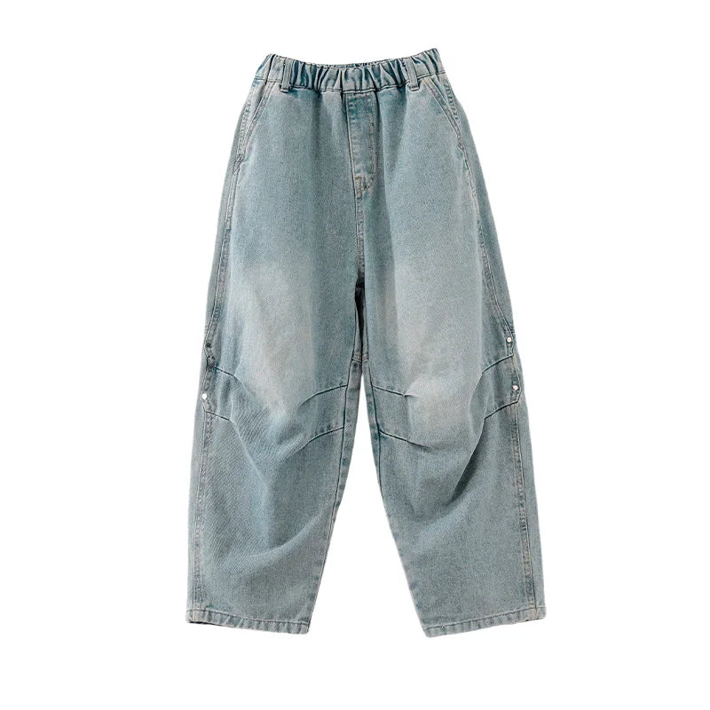 High Quality Luxury Kids Designer Jeans Pants for Children Boy Loose Straight Stylish Denim Trousers 4 5 6 7 8 9 10 11 12 13 14Y