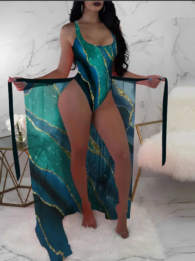 2024 New Summer Bikinis Set Sexy Backless Print Bikinis 3 Piece Set Women Smock Split Swimsuit High Waist Vacation Beach Bikinis