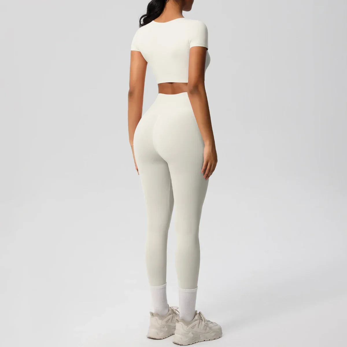 Yoga Set 2 Pieces Women Tracksuits Workout Sportswear Gym Clothing Fitness Short Sleeve With Padded High Waist Leggings Suits