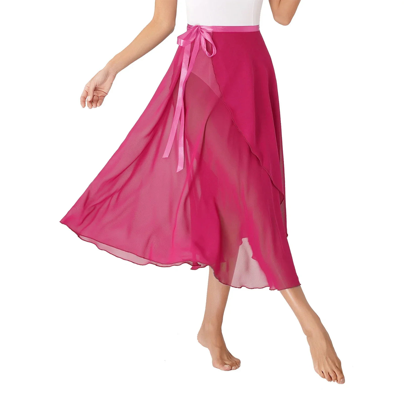 Womens Chiffon Lace-Up Flowy Skirt Ballet Modern Dance Training Costume Summer Solid Color High Waist Boho Midi Skirts Elegant