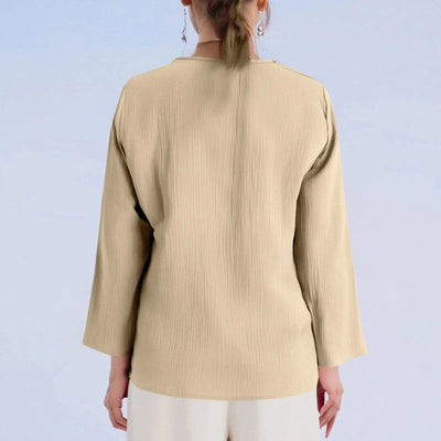 Women Cotton And Linen Top Spring Summer Fashion Casual V-Neck Long Sleeve Loose Pullover Tops Thin Lightweight Comfy Blouse Top