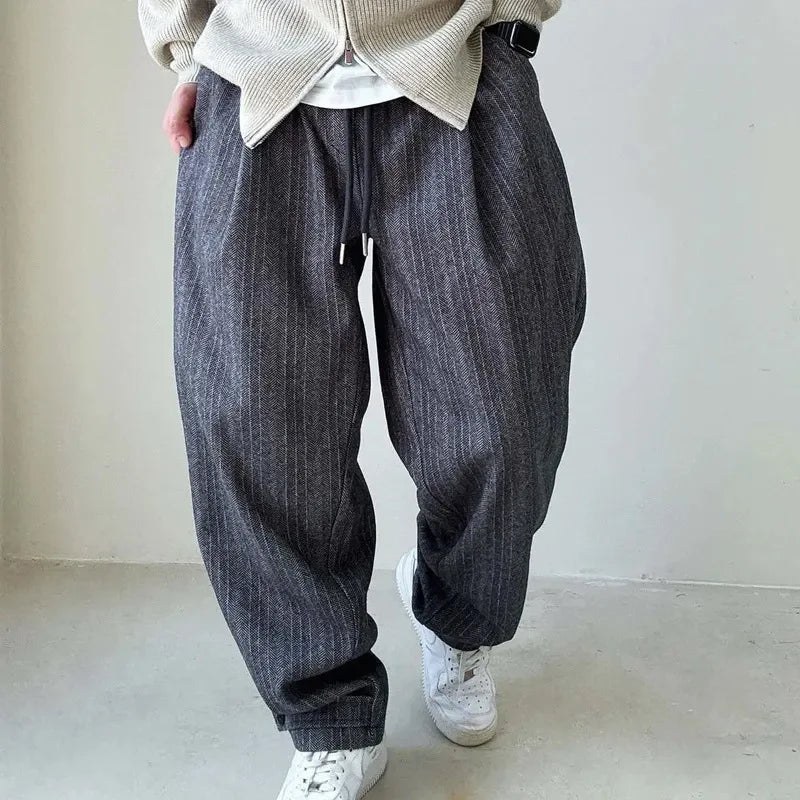 Autumn Winter Streetwear Thin Loose Fit Wide Leg Pants for Men Straight-Leg Casual Pants Youth Trendy Long Trousers