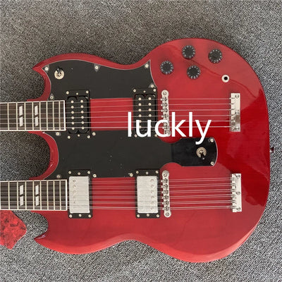 Custom Electric Guitar, Dark Red JimmyPage double neck 6+12 strings guitars guitarra