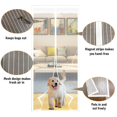 Magnetic Screen Door，Pet Friendly Walk Through Door Screen Magnetic Closure- Magnetic Screen Door Mesh Keeps Bugs Out-White