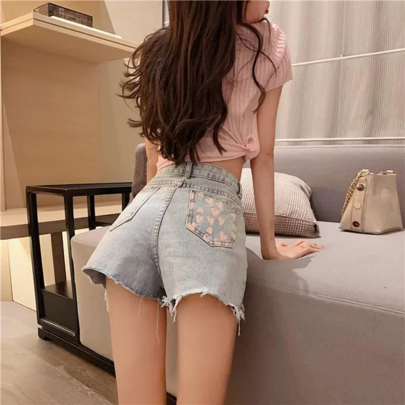 Women's Shorts Graphic Blue Short Pants for Woman To Wear Sexy Denim Jeans Print Design Low Price Youthful Korean Style Clothing
