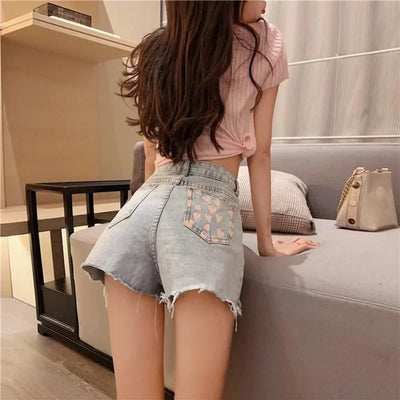 Women's Shorts Graphic Blue Short Pants for Woman To Wear Sexy Denim Jeans Print Design Low Price Youthful Korean Style Clothing