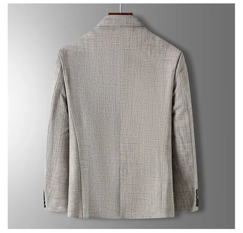Spring Autumn Men's Blazer Luxury Plaid Jacquard Casual Suit Jacket Gray Blue Beige Loose Male Coat Costume Homme