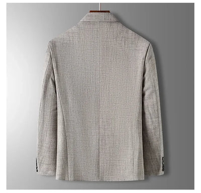 Spring Autumn Men's Blazer Luxury Plaid Jacquard Casual Suit Jacket Gray Blue Beige Loose Male Coat Costume Homme