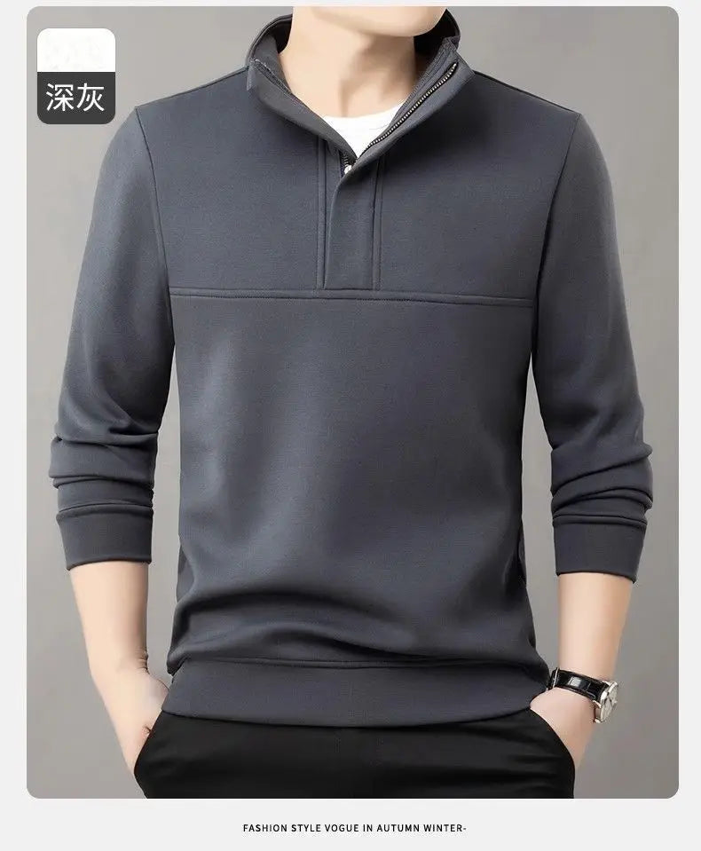 New Men's Sweatshirts Autumn and Winter Warm and Simple Personalized Trendy Tops Half-high Neck Base Shirt