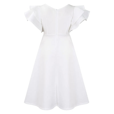 Elegant Party Dresses for Women V Neck Ruffles Sleeve High Waisted A Line Mid Calf Luxury Birthday Dinner Vestidos Mujer Dress