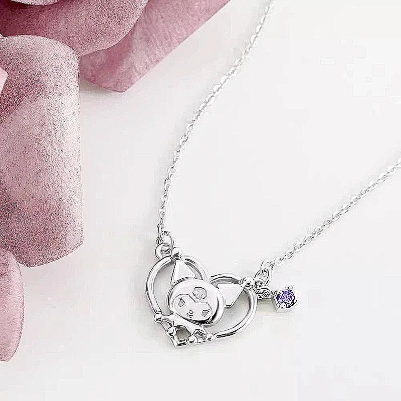 Sanrios Luxury Necklaces Cute Anime Figure Kuromi Silver Necklace Clavicle Chain Pendant for Women Jewelry Accessories Girl Gift