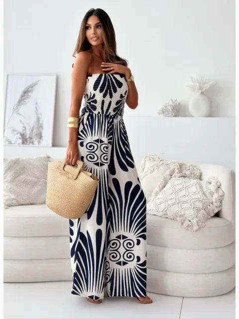 Jumpsuit for Women Fashionable Printed Tube Top Waisted Wide-leg Trousers Elegant One Pieces Jumpsuit for Women