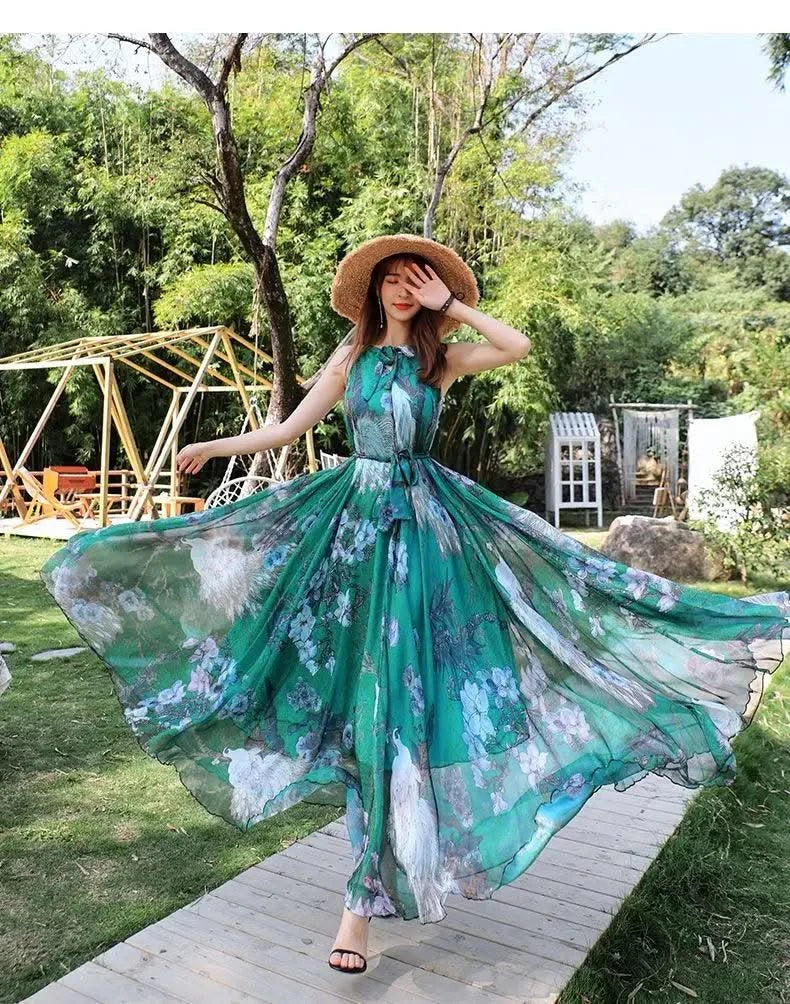 2023 New Floral Summer Sleevelss Suspender Maxi Dress for Women Sexy Backless Beach Purple Boho Robe Femme Sundress Dress Photo