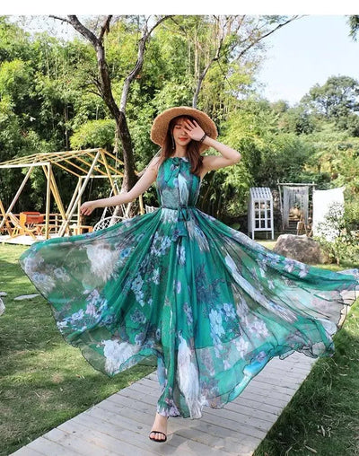 2023 New Floral Summer Sleevelss Suspender Maxi Dress for Women Sexy Backless Beach Purple Boho Robe Femme Sundress Dress Photo