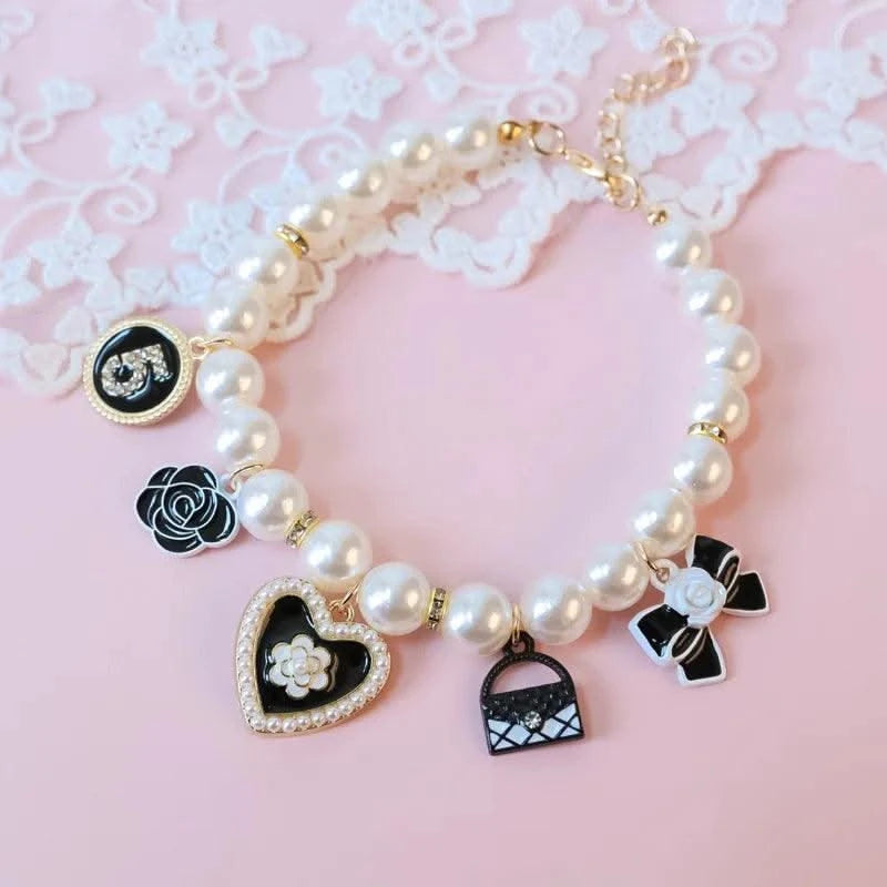 Pet Pearl Collar Little Cat Dog Love Pearl Necklace Cute Dog Jewelry Pet Accessories Puppy Necklace Bow Ties Dogs Pet Products
