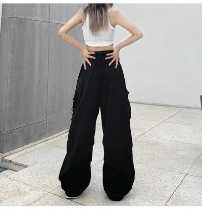 2025 Cargo Pants Women Retro Workwear Casual Baggy Straight Trousers Fashion Wide Leg Pockets Joggers Trousers Y2k Streetwear