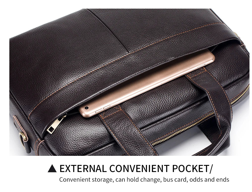 Hot selling men's bags, leather handbags, men's top layer cowhide briefcase, 14 inch computer file bag