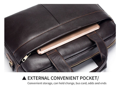 Hot selling men's bags, leather handbags, men's top layer cowhide briefcase, 14 inch computer file bag