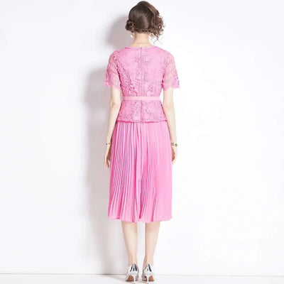 Luxury Evening Dress Women Summer Vacation Short Sleeve Pleated Lace Chiffon Long Dresses White Single Breasted Midi Party Robe
