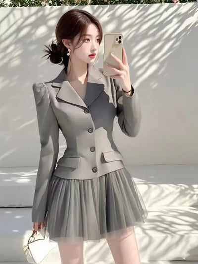 2025 Spring New Korean Elegant Fashion OL Blazer Dresses For Women Single Breasted Slim Bussiness Work Dress Ladies Vestidos