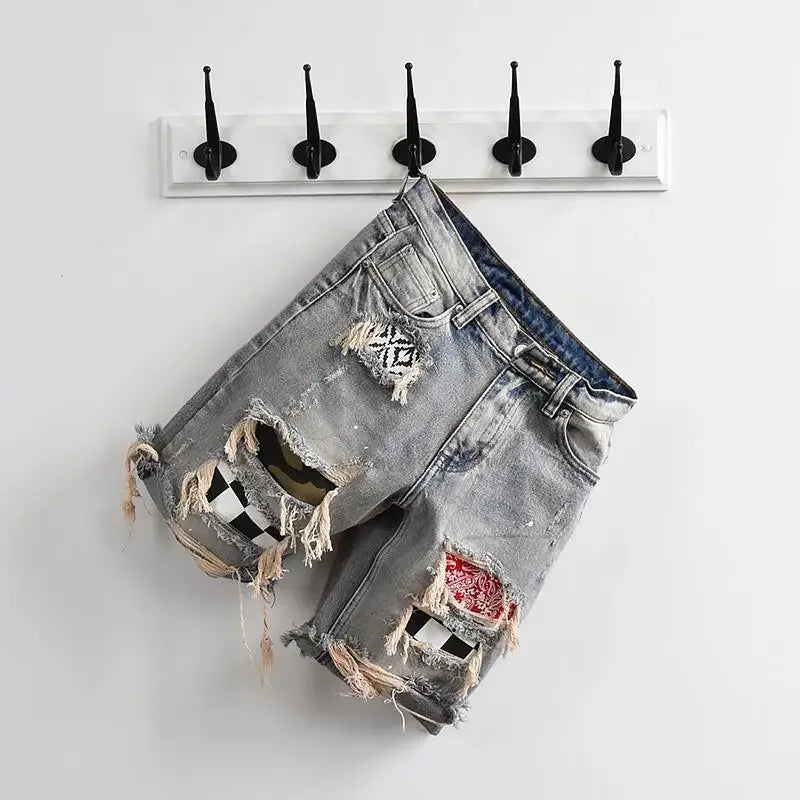 Man Denim Shorts Camouflage Hip Hop Graphic Short Jeans Pants for Men Original Distressed Thin New in Rude Streetwear Designer
