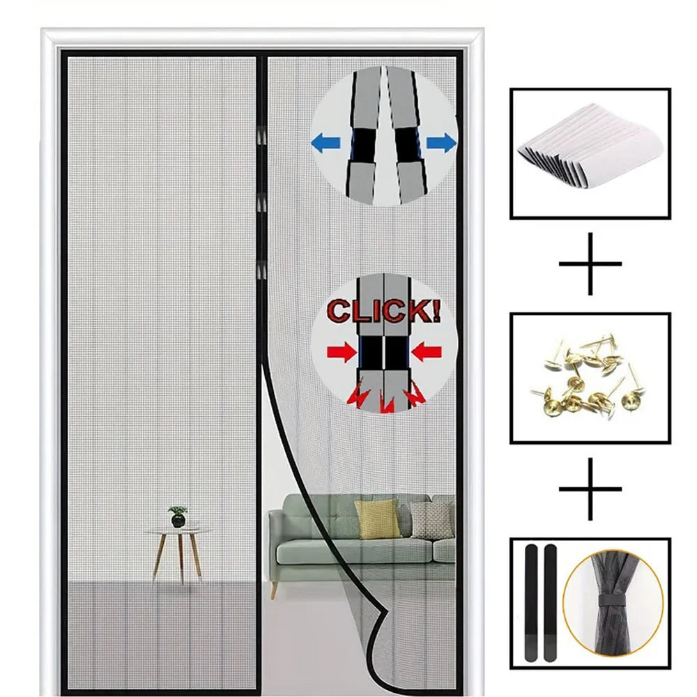 Magnetic Screen Door Curtain Anti Mosquito Insect Fly Bug Polyester Soft Door Curtain Easy Installation Auto-Close Door Mesh