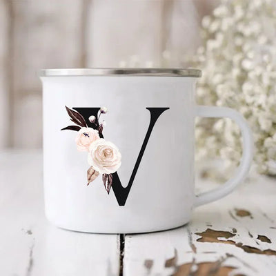 Initial Letter Print Mugs Enamel Creative Coffee Cups Drinks Wine Juice Milk Cup Vintage Home Office Handle Drinkware Best Gifts