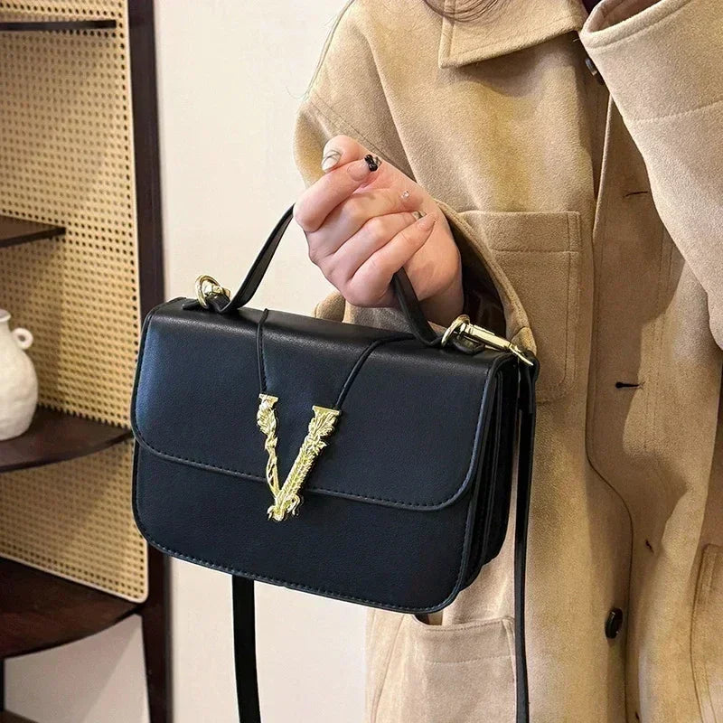 Designer 2025 Women's Luxury Solid Color Leather Handbag Fashion Crossbody Shoulder Purse Elegant Tote Handbag