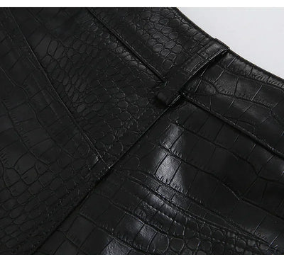 Lautaro Autumn Long Black Crocodile Texture Leather Pants Women Zipper High Waist Y2k Clothes Streetwear Women Trousers 2022
