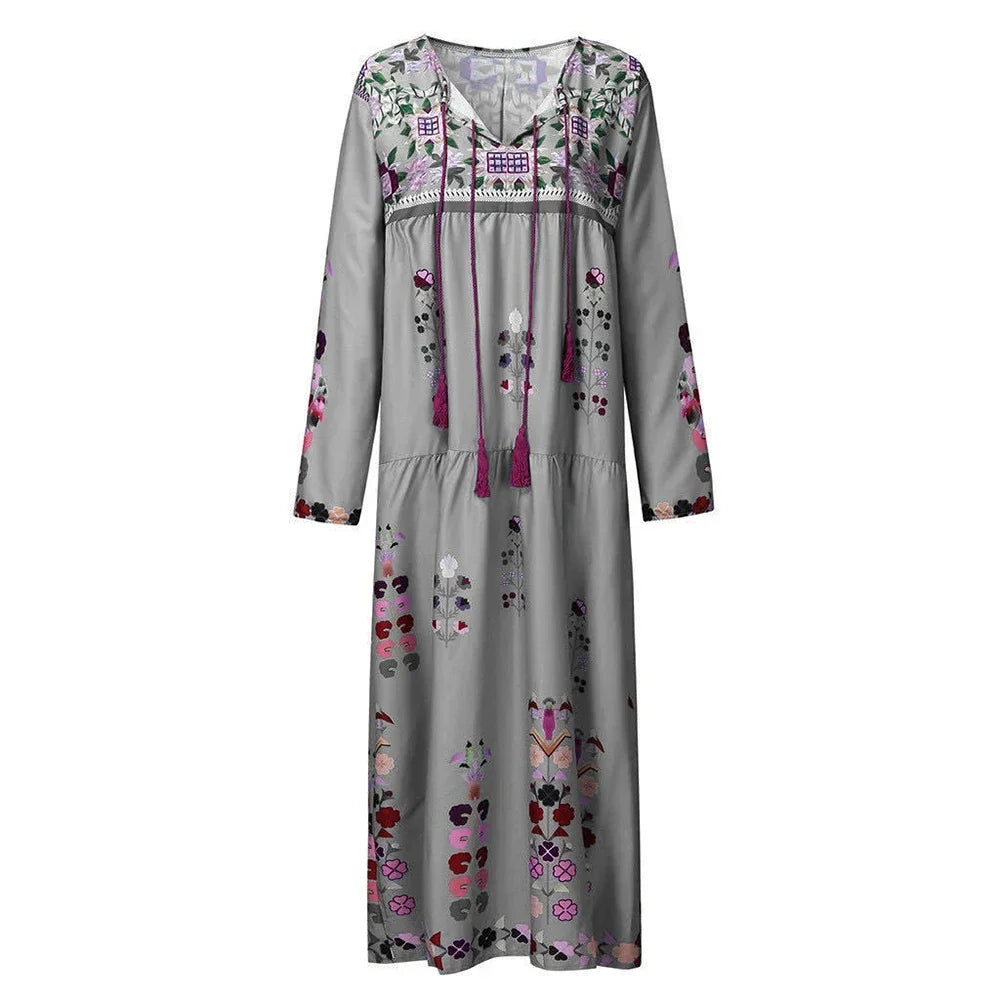 Long Dress for Women 2023 Autumn Beach Bohemian Dresses Casual Vestido Robe Female Clothing Y2K Floral Skirt Elegant Maxi Dress