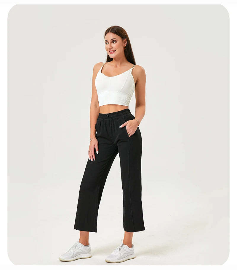 Women's Wide Leg Yoga Ninth Pants High Waisted Joggers Casual Sweatpants Pockets Sports Clothes Pilates Tracksuit Baggy Pants