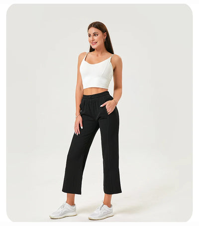 Women's Wide Leg Yoga Ninth Pants High Waisted Joggers Casual Sweatpants Pockets Sports Clothes Pilates Tracksuit Baggy Pants